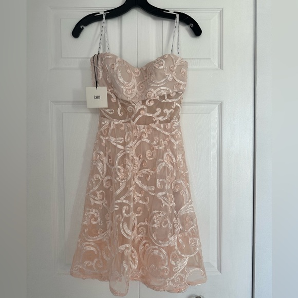 SHO By Tadashi Shoji Women’s Pink Embroidered Lace Dress - Picture 1 of 10